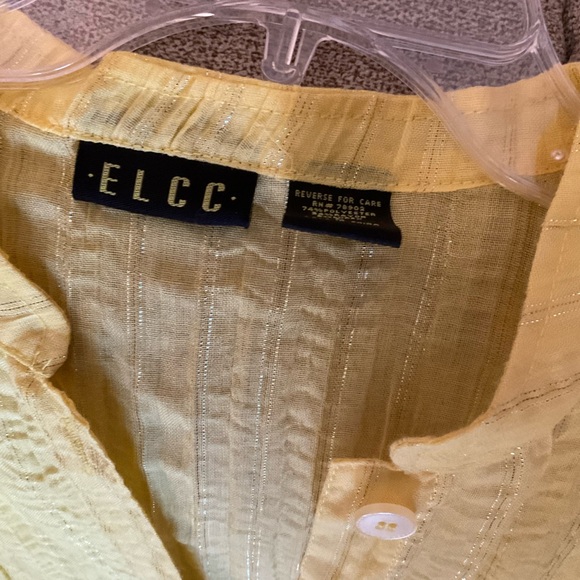 Vintage Ladies Shirt Overblouse, sheer, bright yellow with metallic thread - Picture 2 of 6